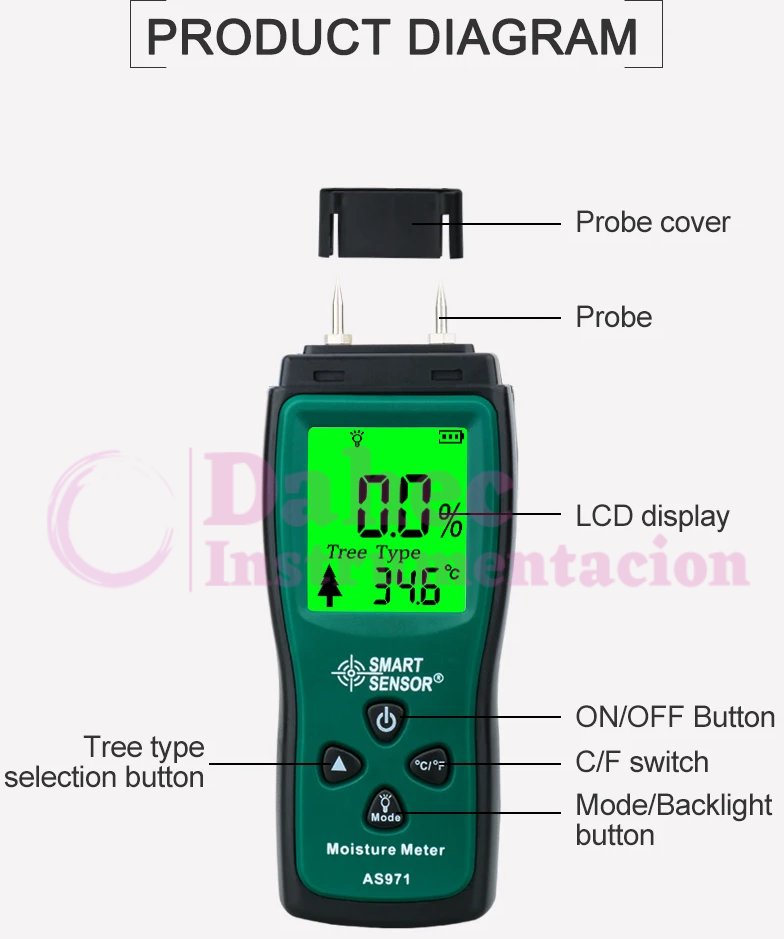 Medidor de humedad de madera AS971